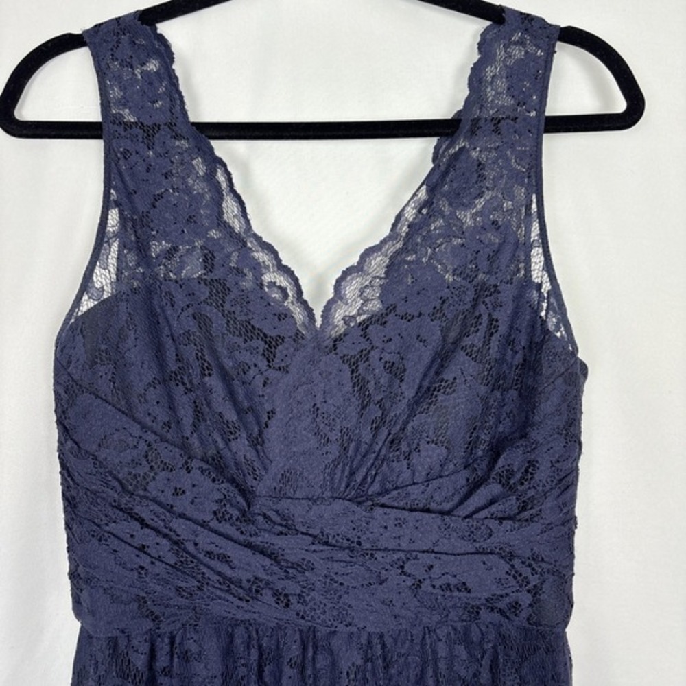 Amsale Dress Women's Size 8 Navy Blue Lace Floor Length Classic Formal‎ Gown - Picture 2 of 16